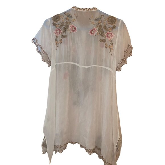 Johnny Was Womens Top Size S White Talum Allover Embroidered Tunic Boho Chic - Picture 2 of 12